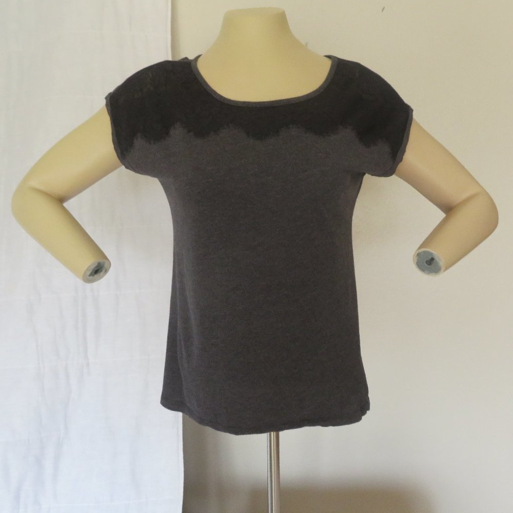 LOFT Black‎ Lace Short Sleeve Blouse Size M